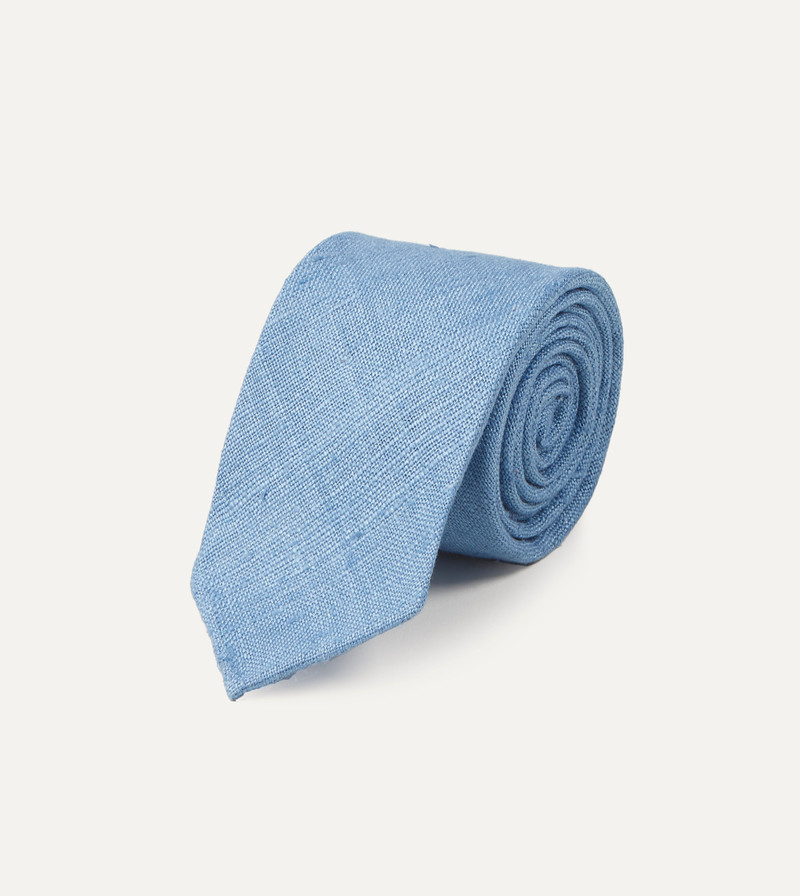 Drake's Blue Tussah Hand Rolled Silk Tie outlook