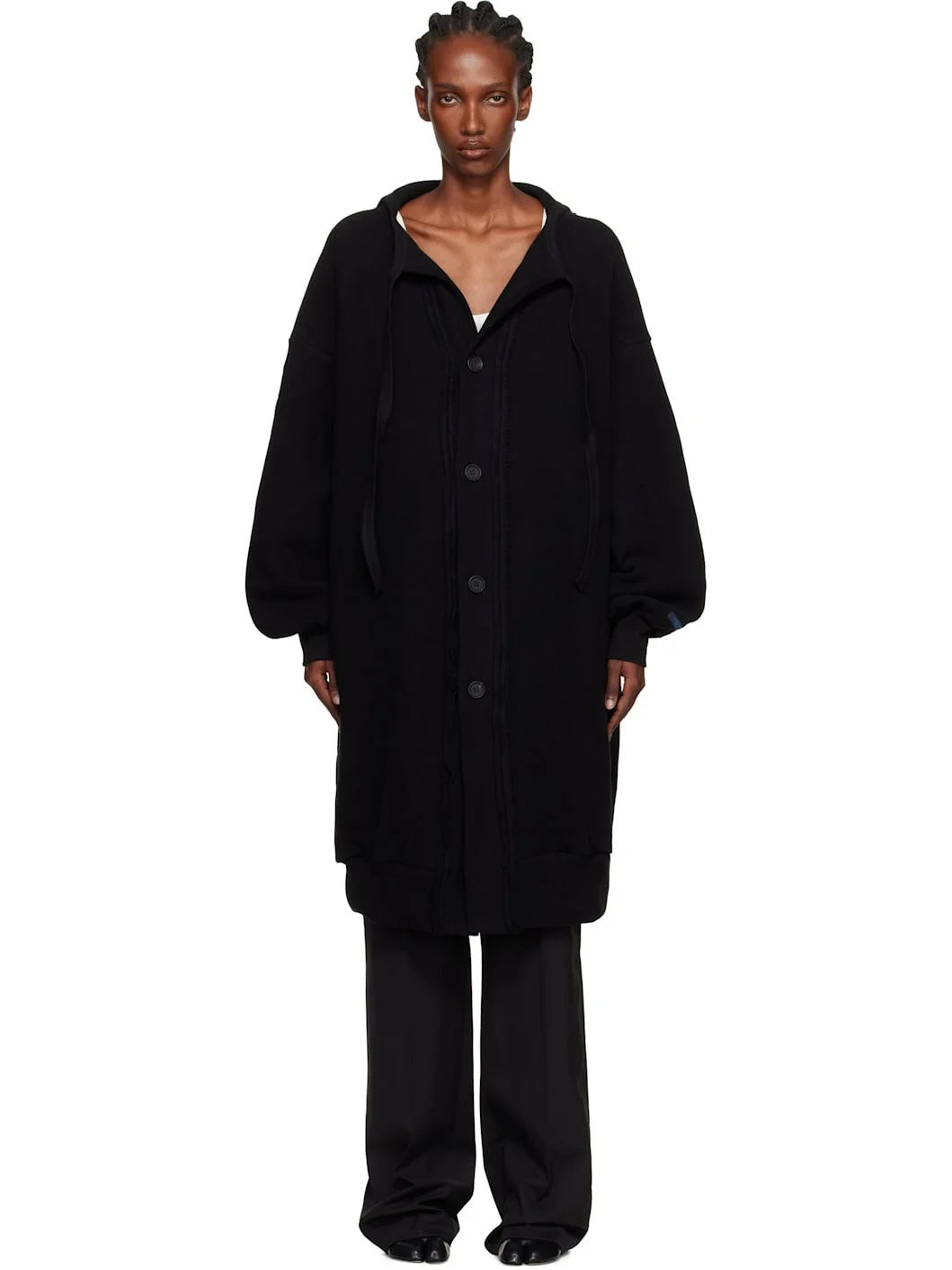 Black Jersey Twill Button D Cardigan - 1