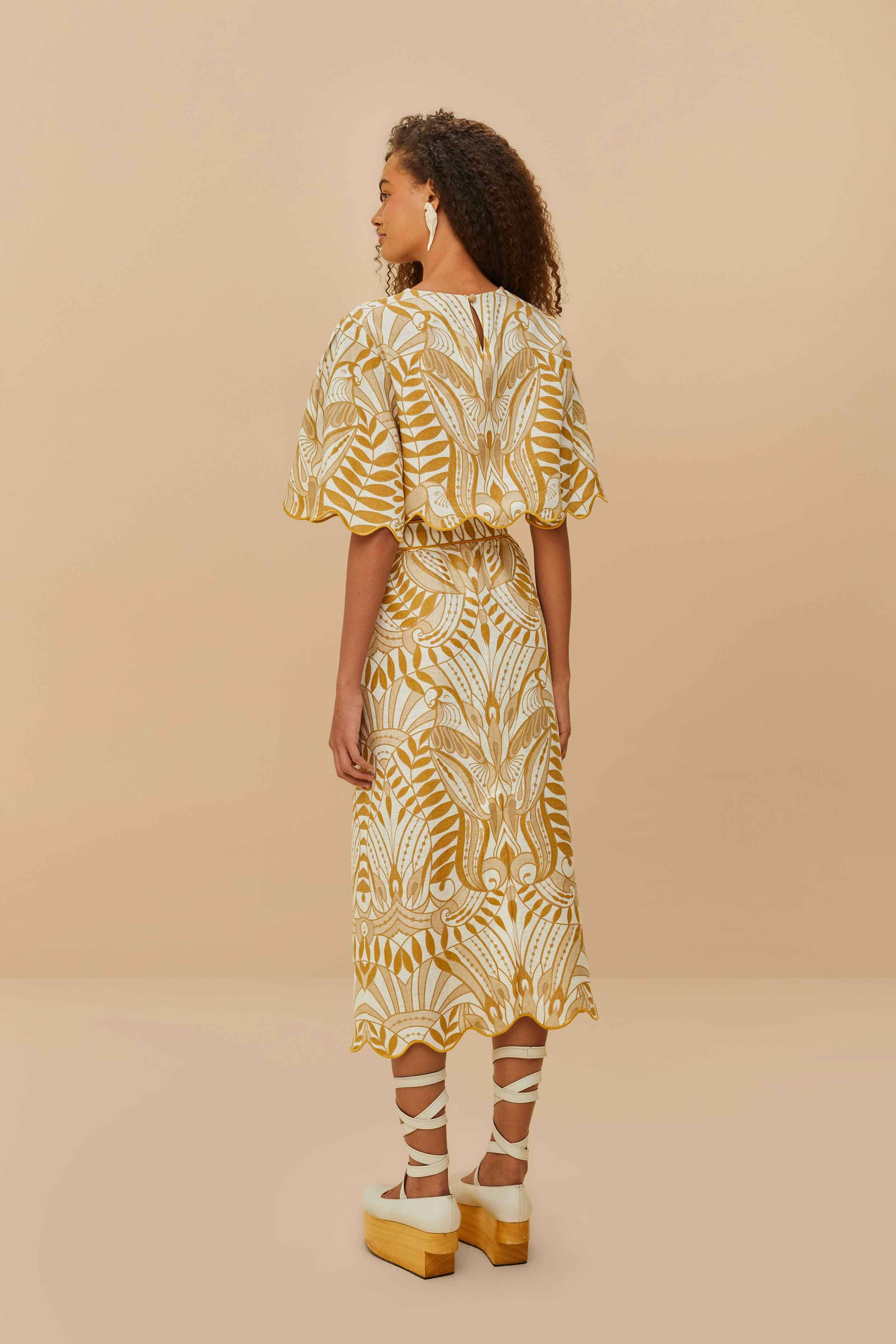 Off-White Lace Nature Euroflax™ Premium Linen Midi Skirt - 3