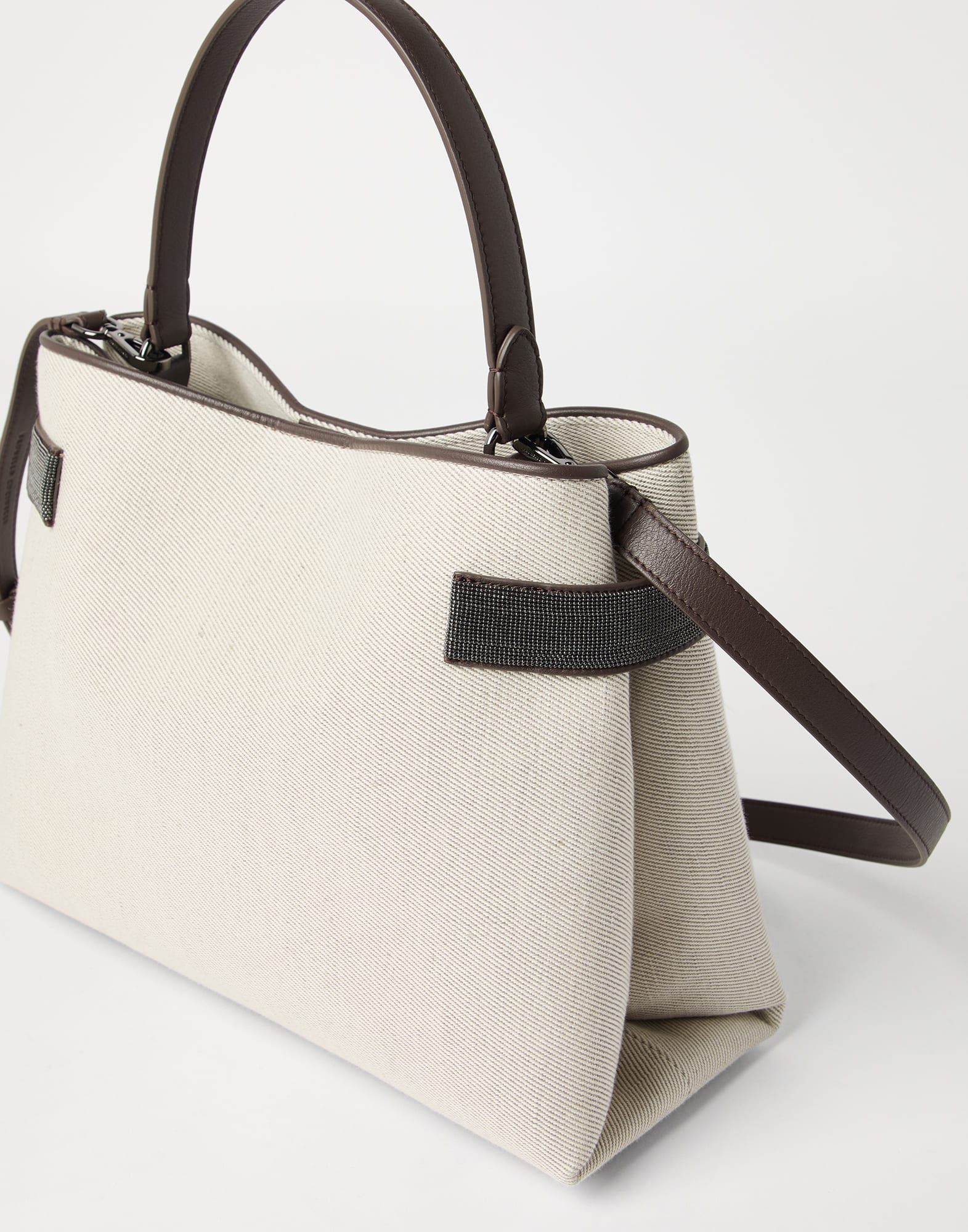 Essence top-handle bag in cotton and linen drill with precious bands - 3