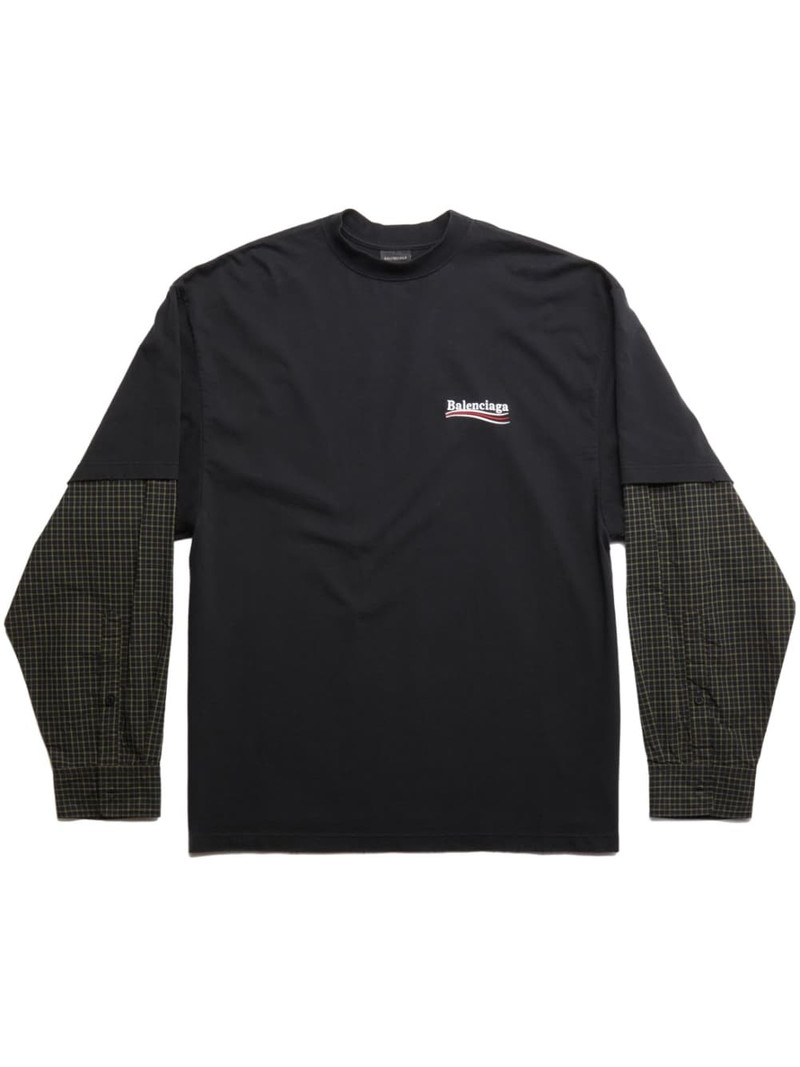 F*k様 BALENCIAGA Political Campaign Layer Men's Political Campaign Long Sleeve Layered T-shirt in Black