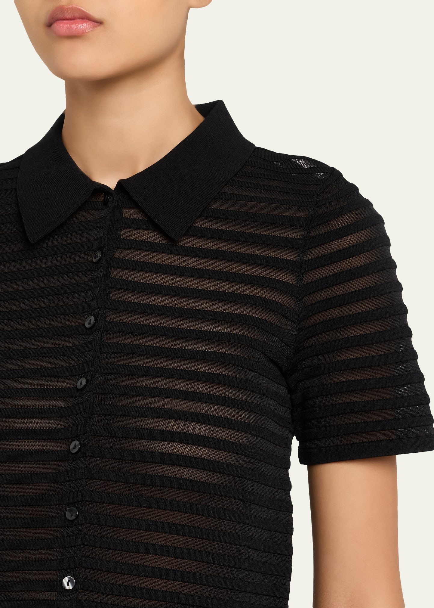 Larken Short-Sleeve Sheer Stripe Cardigan - 5
