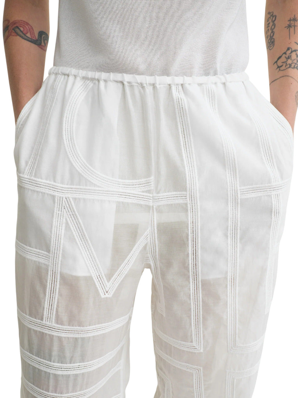 Toteme Women Monogram Crochet Pants In White - 5