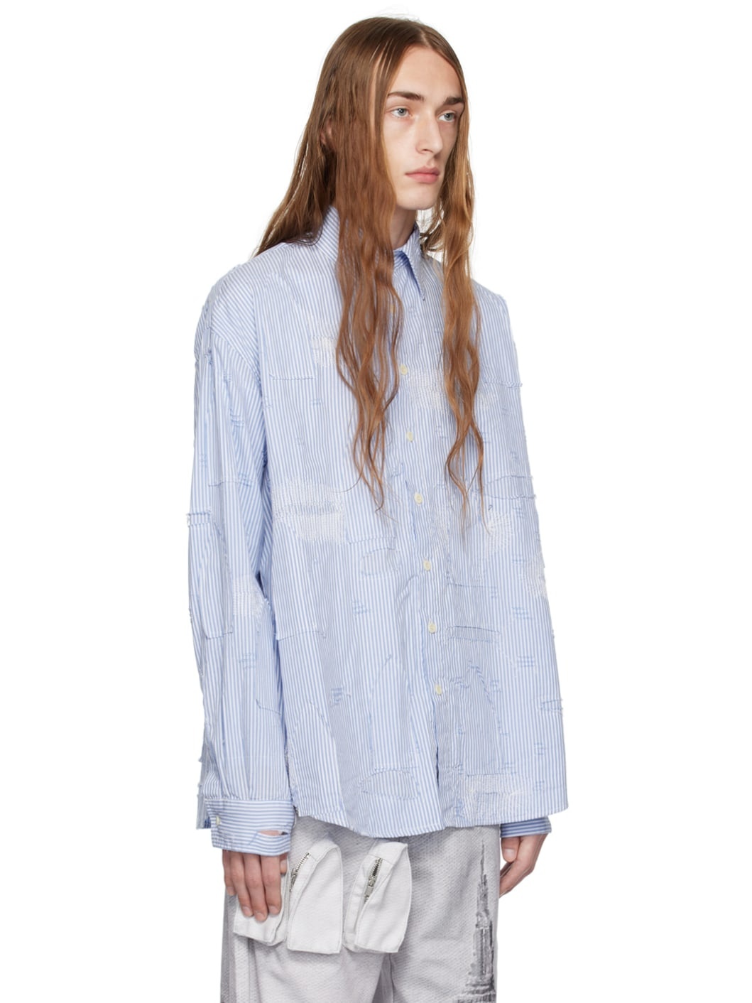 Blue Gathered Fray Shirt - 2