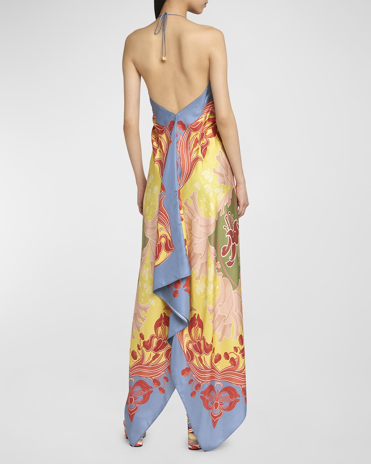 Wallpaper-Print Halter High-Low Foulard Sundress - 6