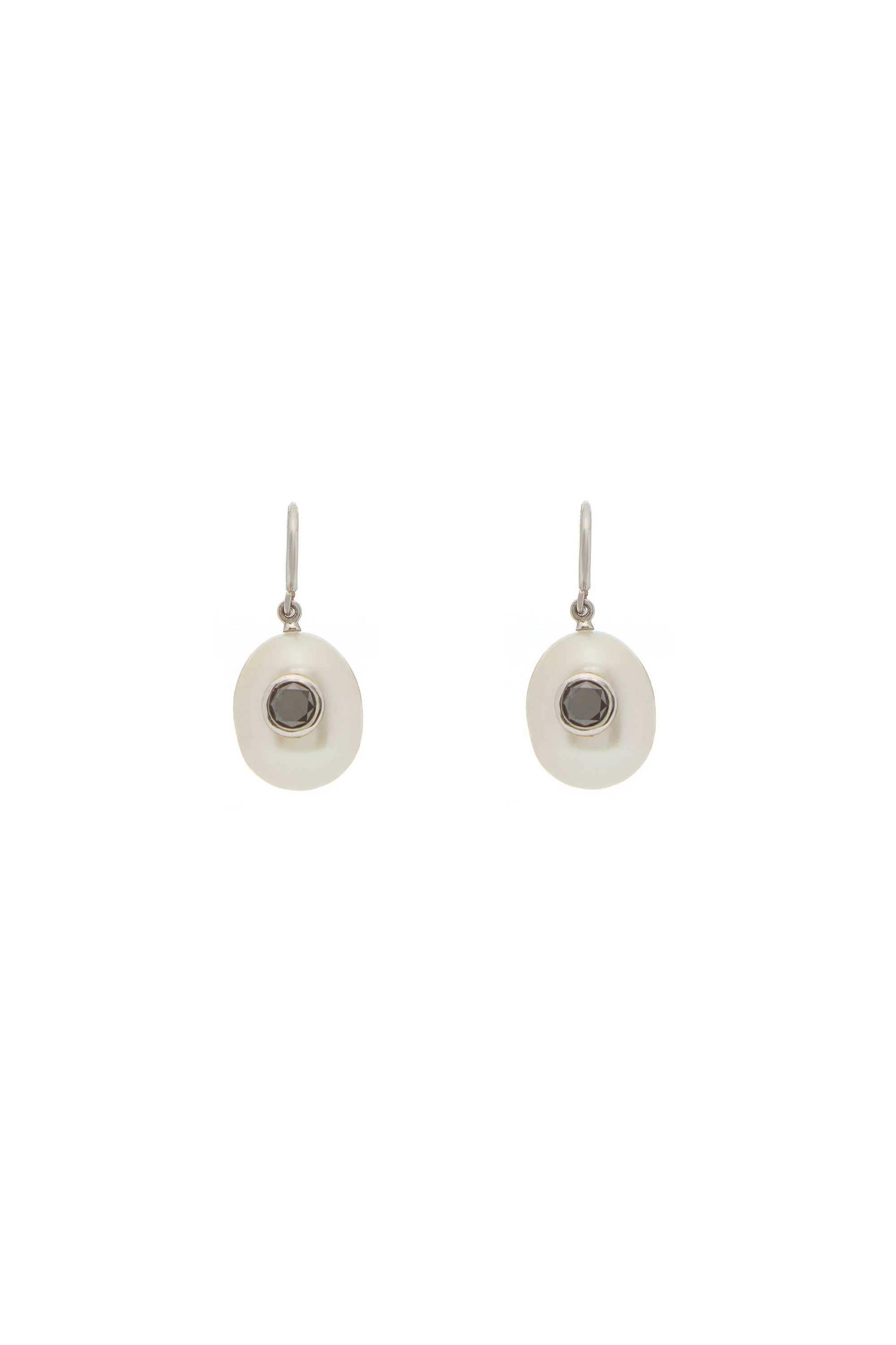 Pearl Earrings in Platinum & Black Diamonds - 1