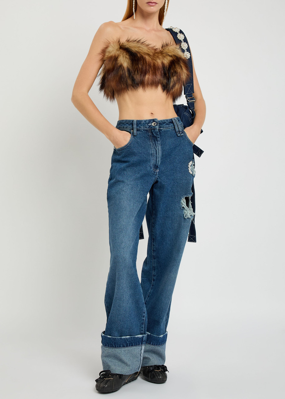 Simone Rocha Distressed Embellished Straight-leg Jeans - 4