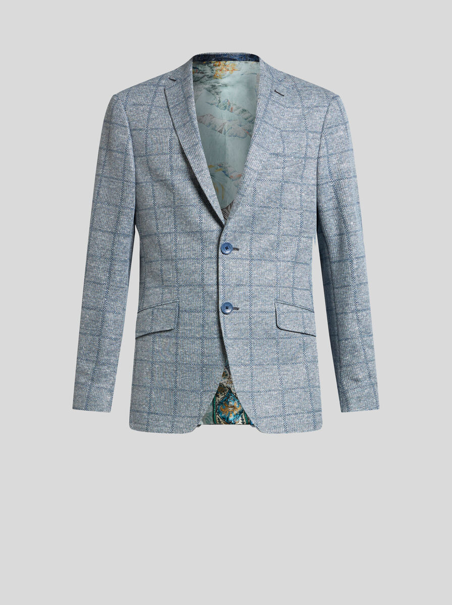 CHECKED LINEN-BLEND BLAZER - 1