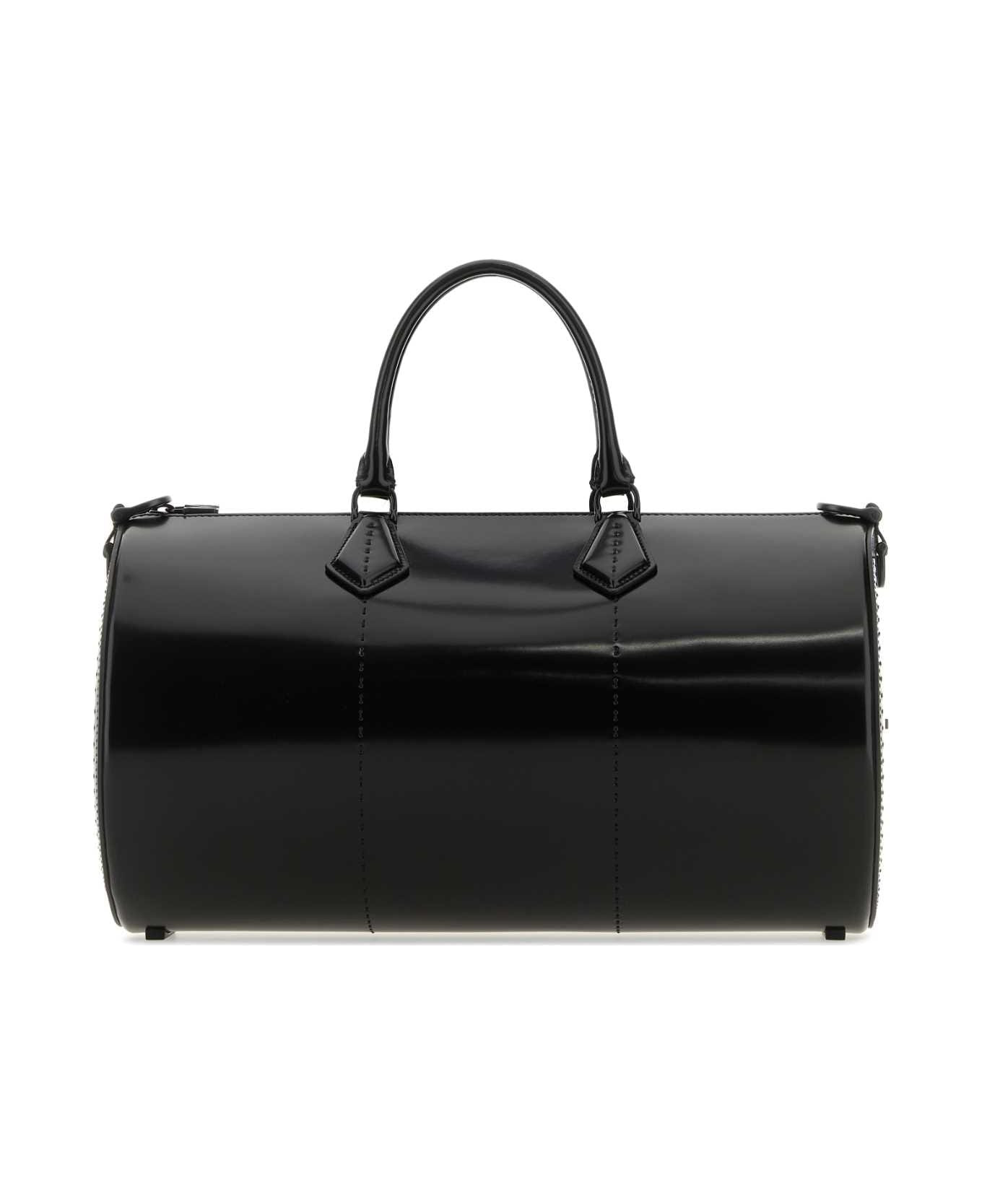 Black Leather Brushedrolll Handbag - 1