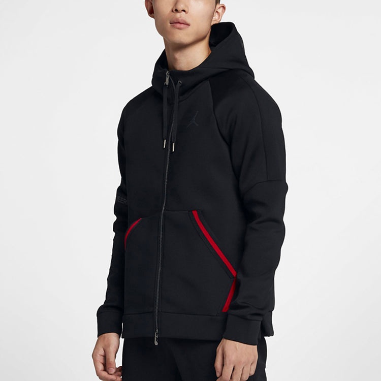 Air Jordan logo Splicing Zipper Sports Hooded Jacket Men's Black CK1343-010 - 4