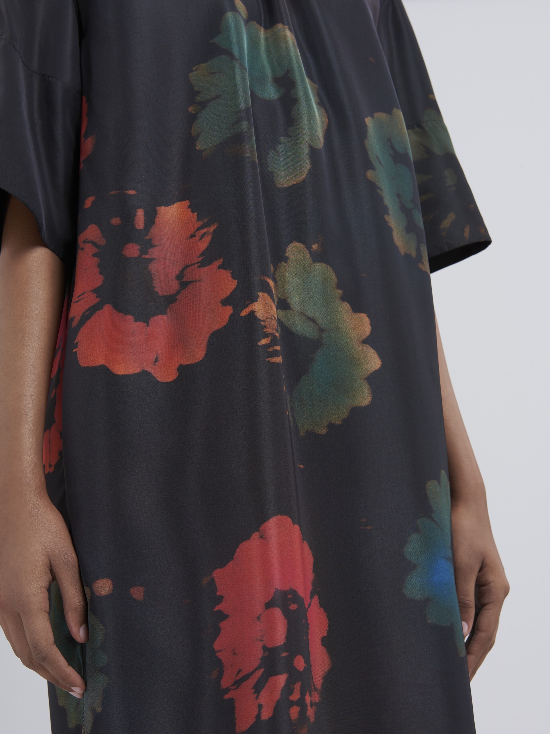 SUNFLOWER PRINT FAILLE DRESS - 5