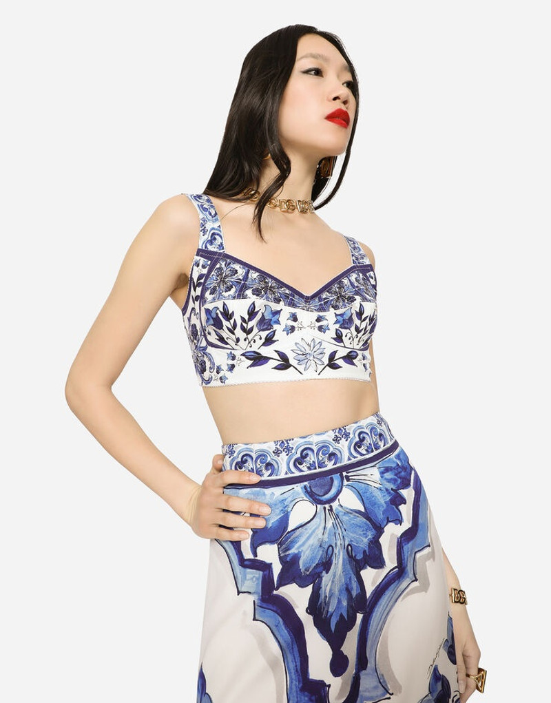 Majolica-print charmeuse top 1