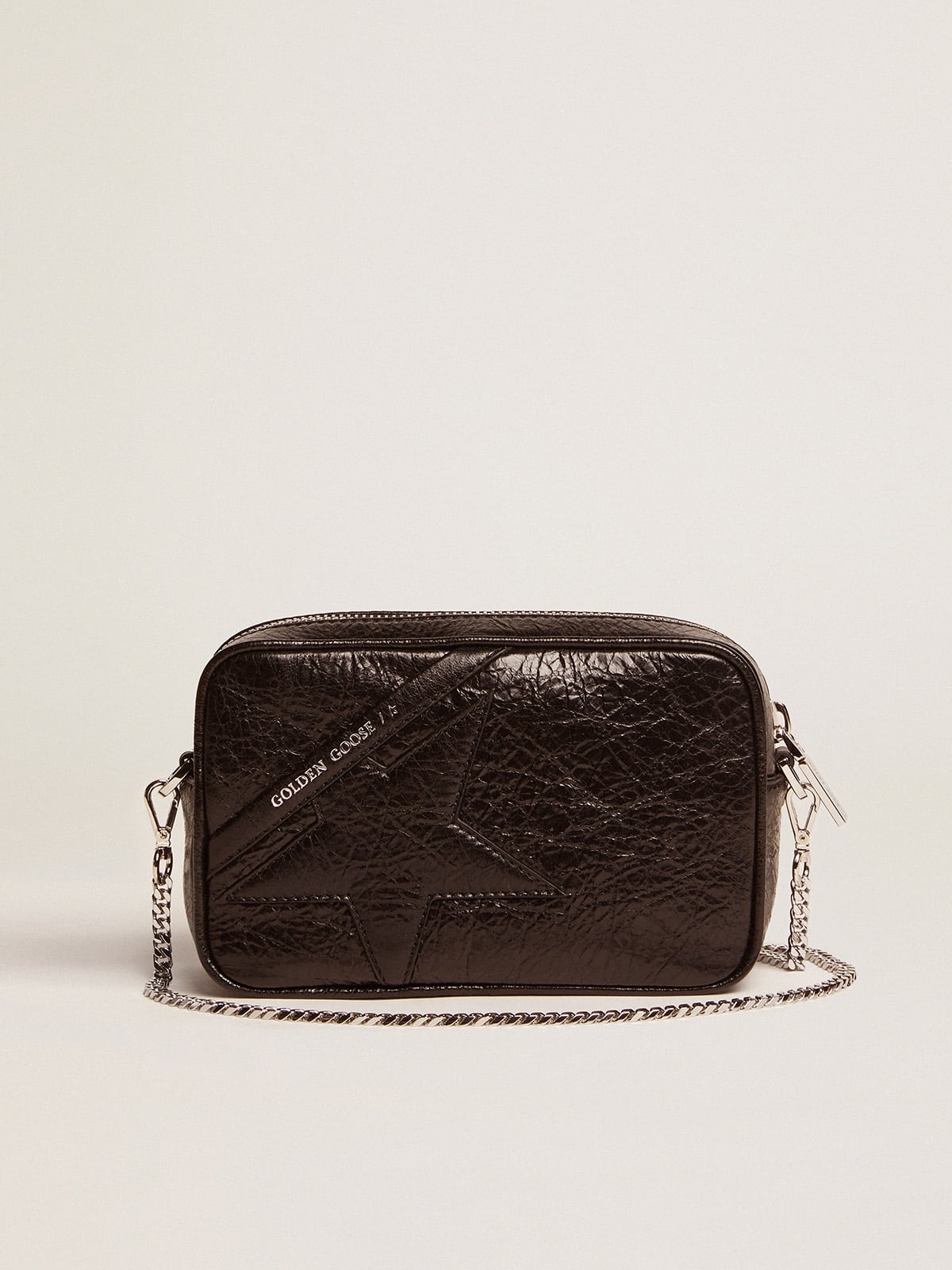 Women's Mini Star Bag in black glossy leather with tone-on-tone star - 1