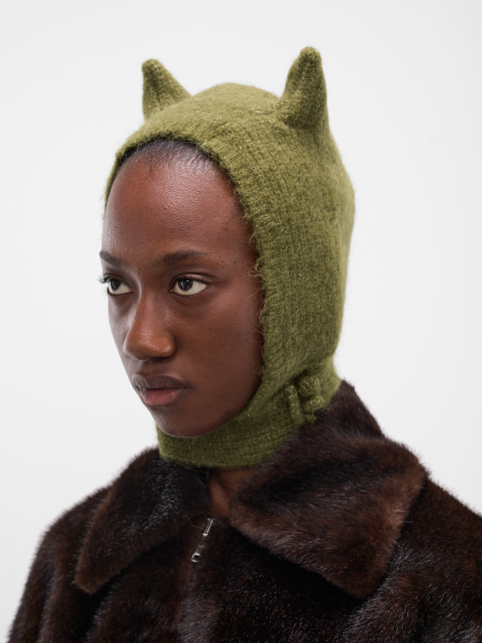 Green Horned Knit Beanie - 2