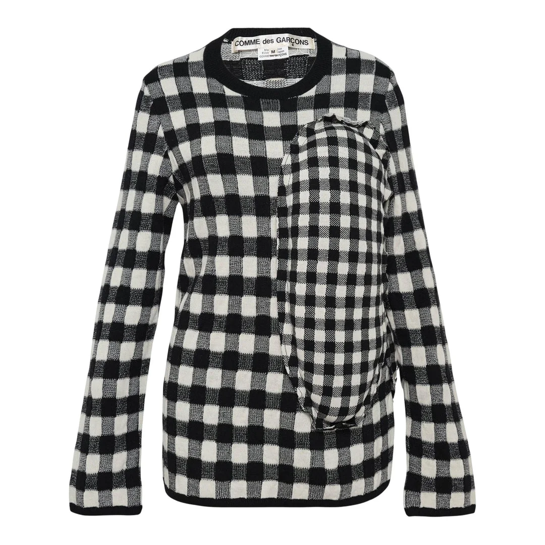 Worsted Wool Jacquard Gingham Knit Top - 1