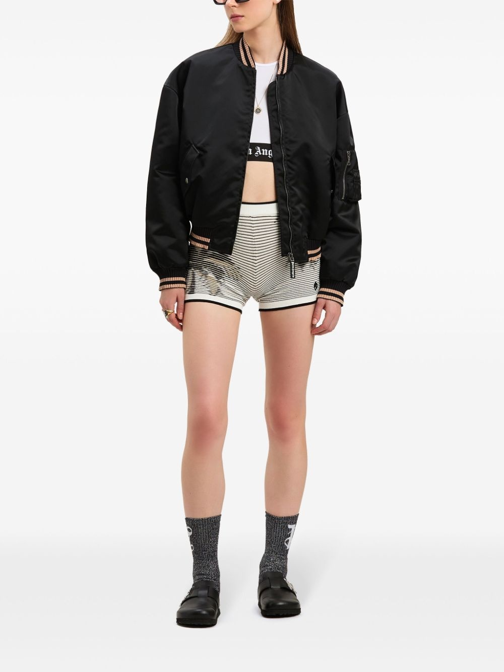 curved logo bomber jacket - 2