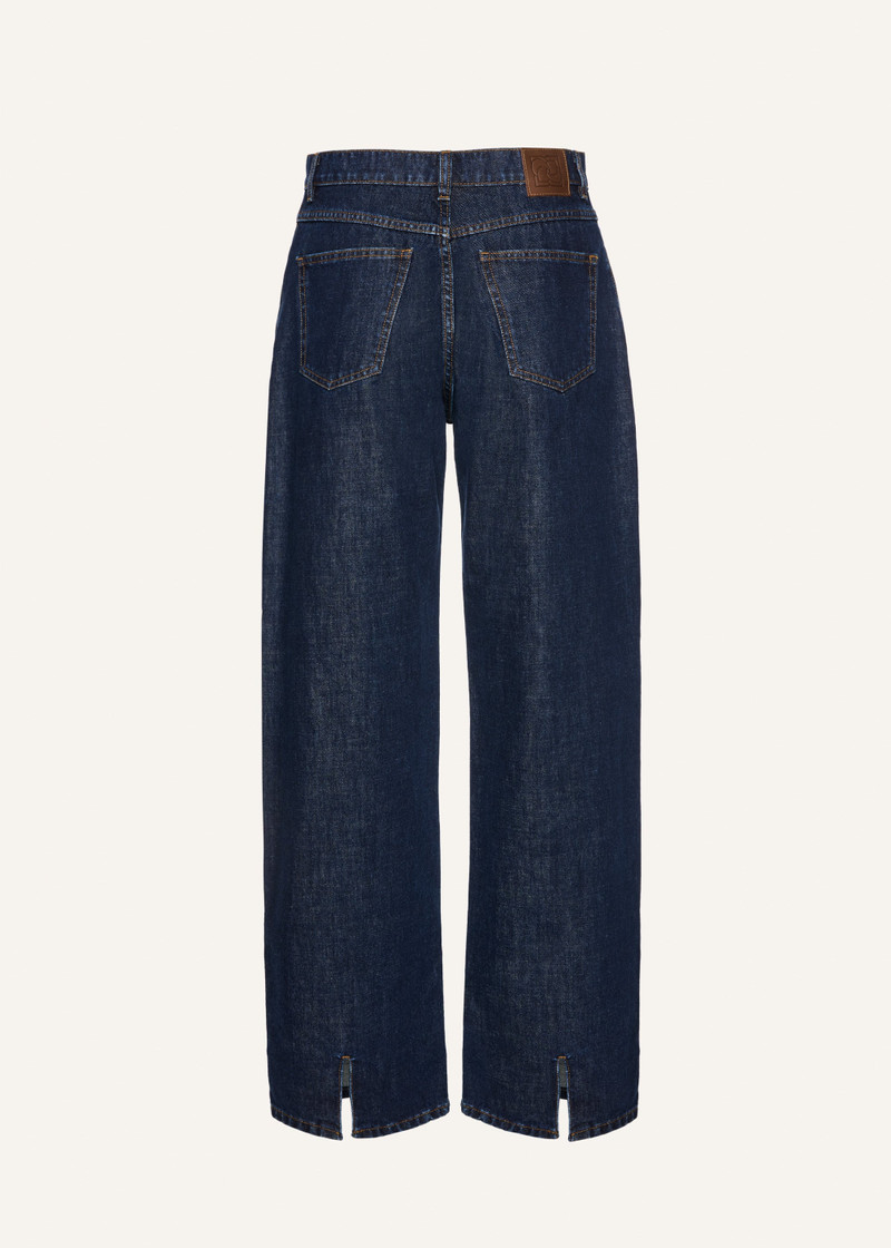 Loose-leg faded denim pants in navy blue 2