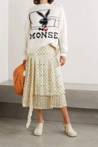 Monse Asymmetric layered pleated polka-dot satin-twill midi skirt outlook