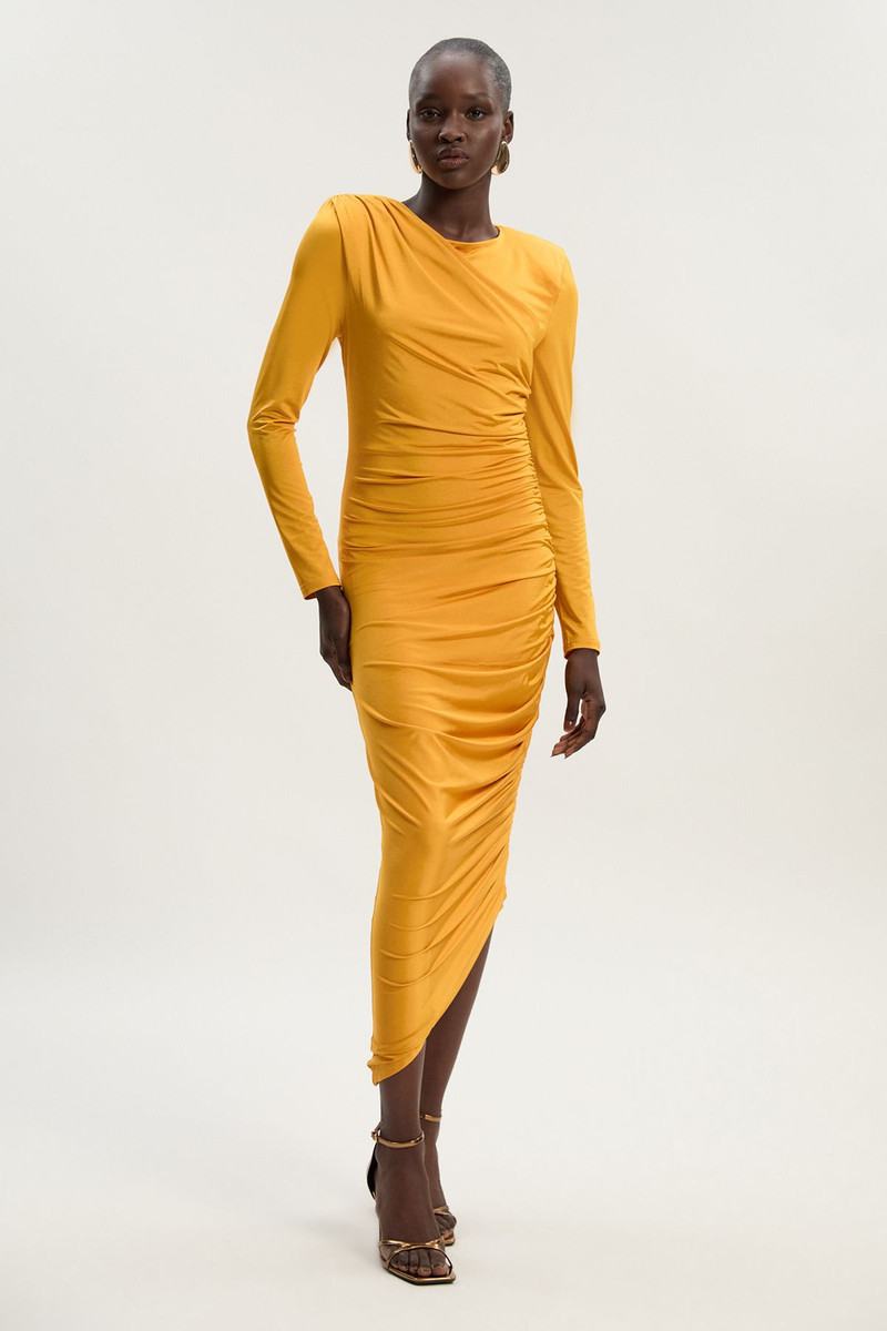 KAREN MILLEN Jersey Crepe Ruched Long Sleeve Maxi Dress outlook