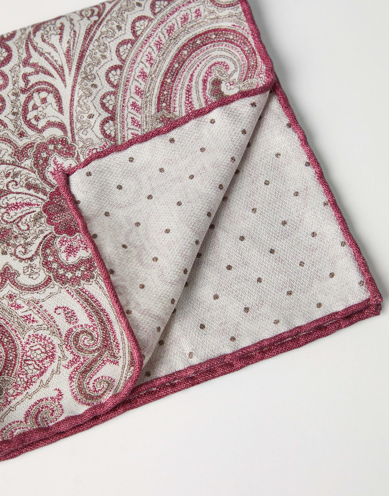 Brunello Cucinelli Double face silk pocket square with paisley design outlook
