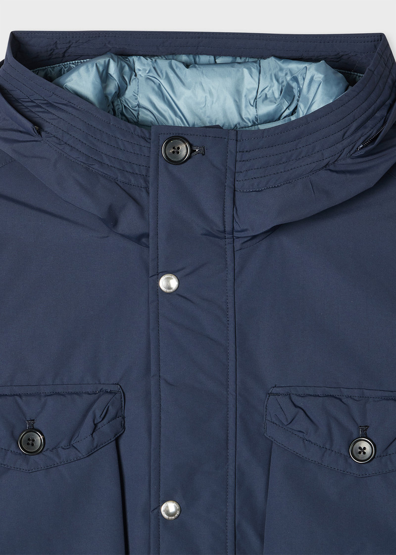 Paul Smith Navy Down Parka with Faux Fur Hood outlook