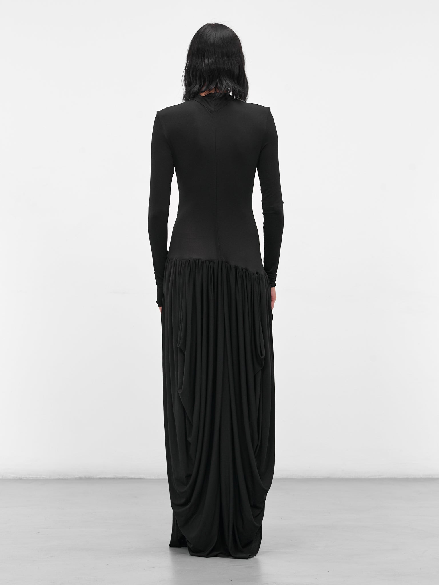 Black Open-Leg Draped Maxi Dress - 3