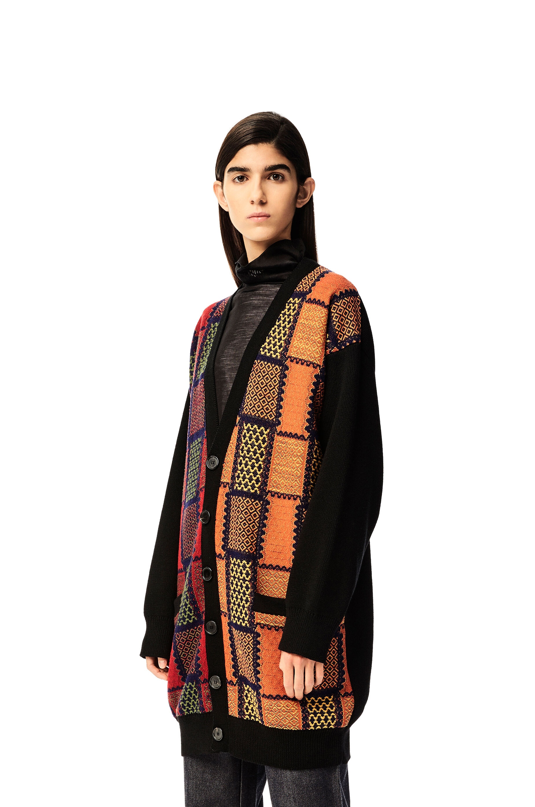 Oversize cardigan in check wool jacquard - 3