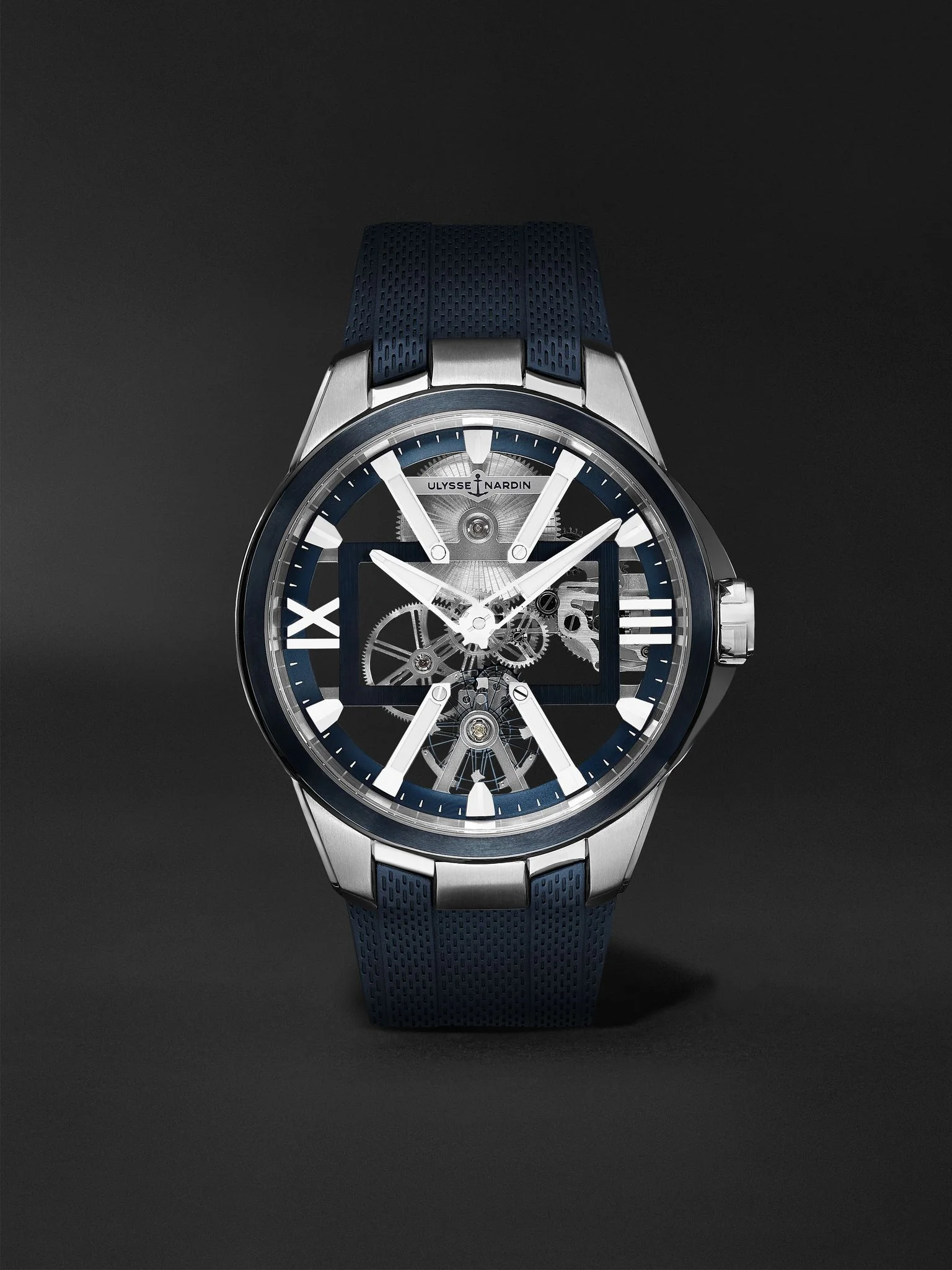 Skeleton X Hand-Wound 42mm Titanium and Rubber Watch Blue - 1