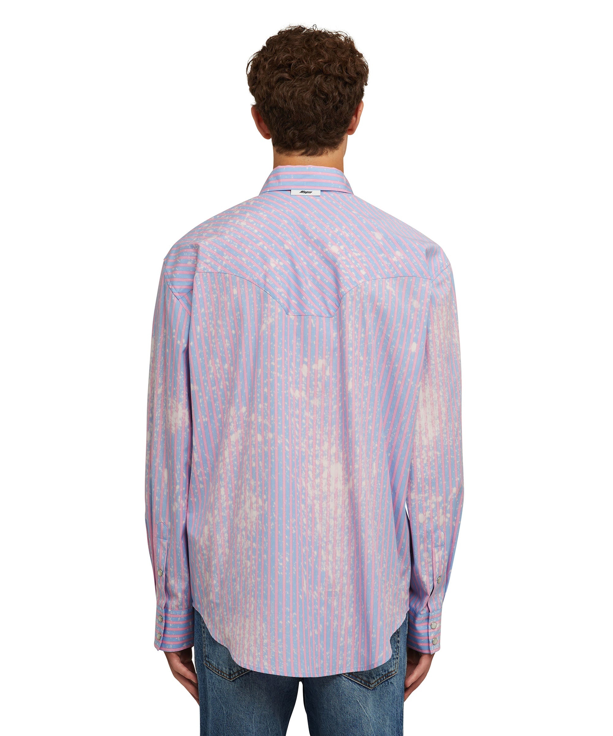 Organic poplin cotton striped shirt with bleach washing - 3