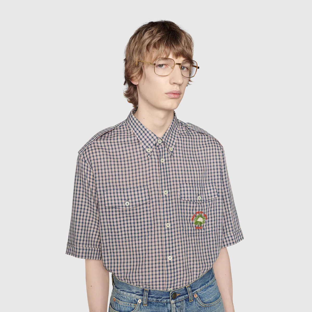 Micro check shirt with Gucci cauliflower - 5