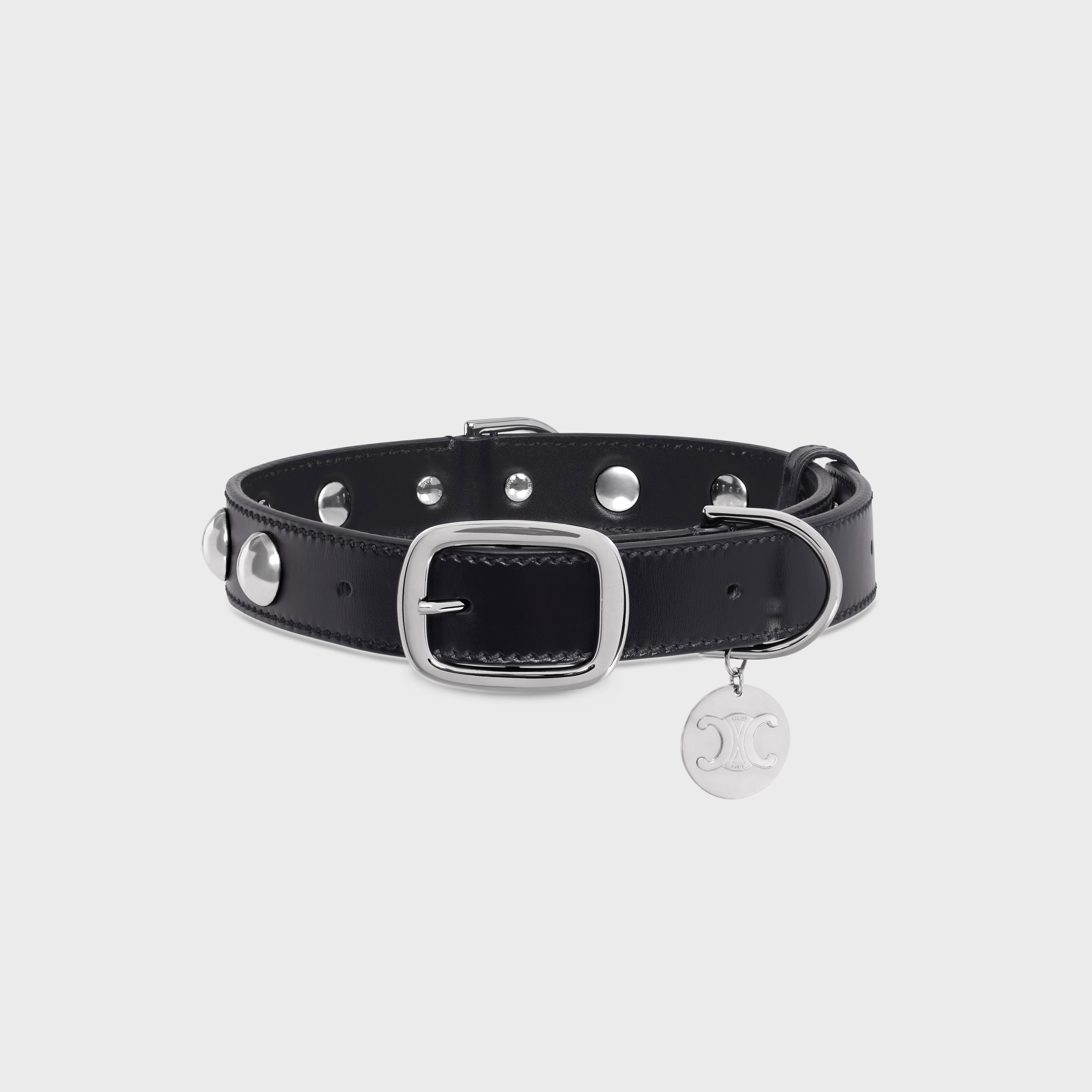 Wide Medium Dog Collar in Smooth Calfskin with Studs - 1
