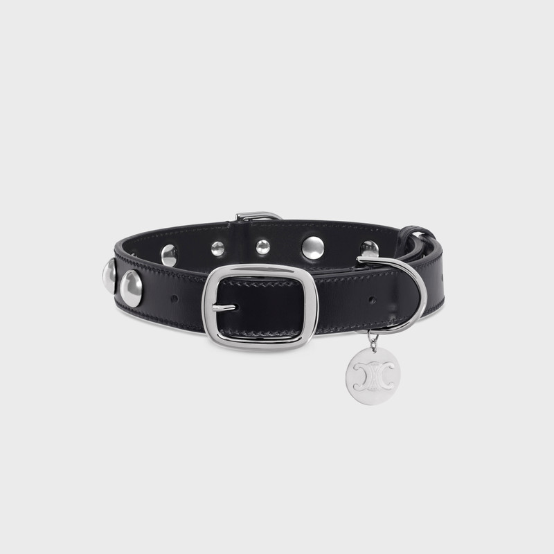 Wide Medium Dog Collar in Smooth Calfskin with Studs 1