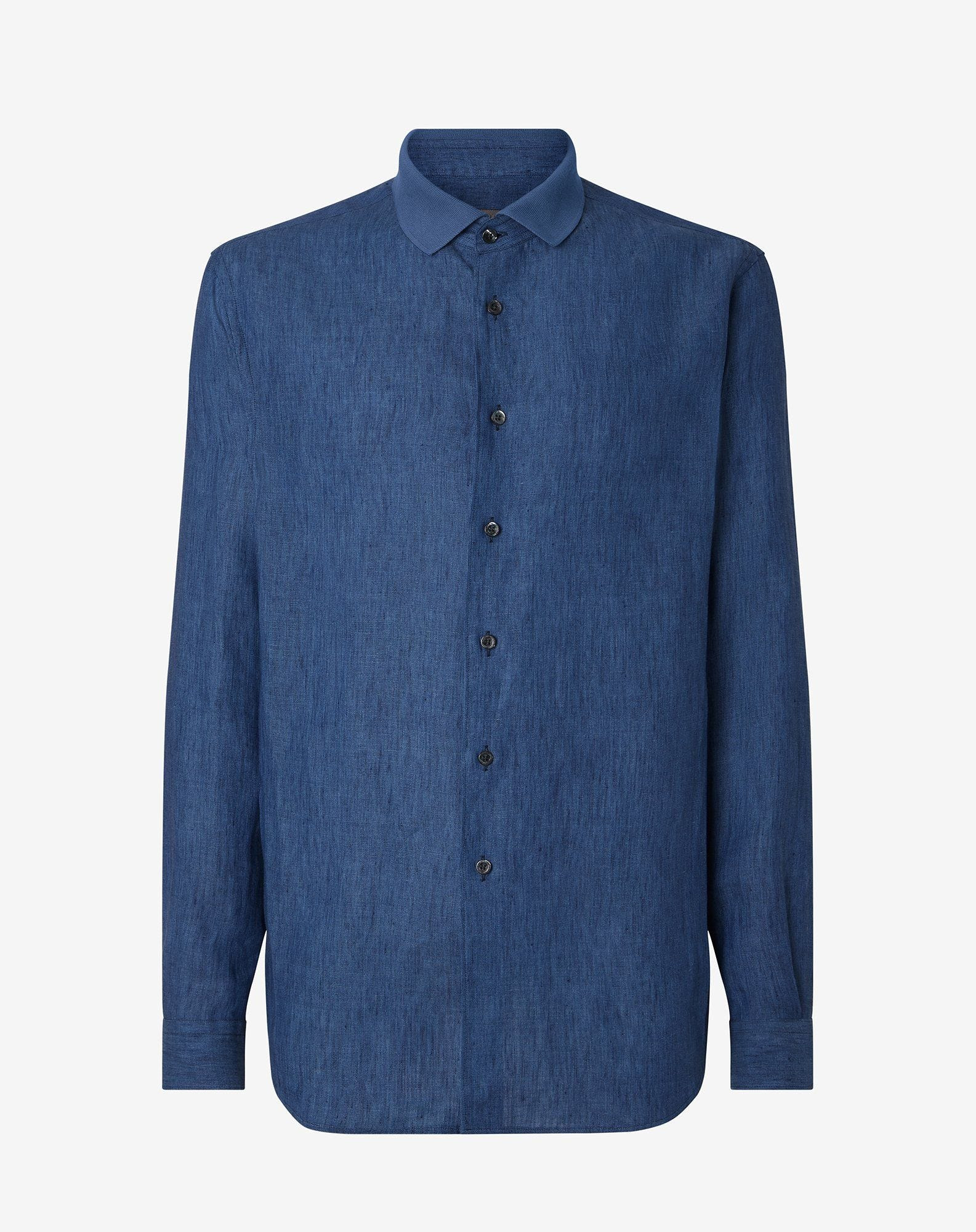 Denim blue pure linen shirt - 1