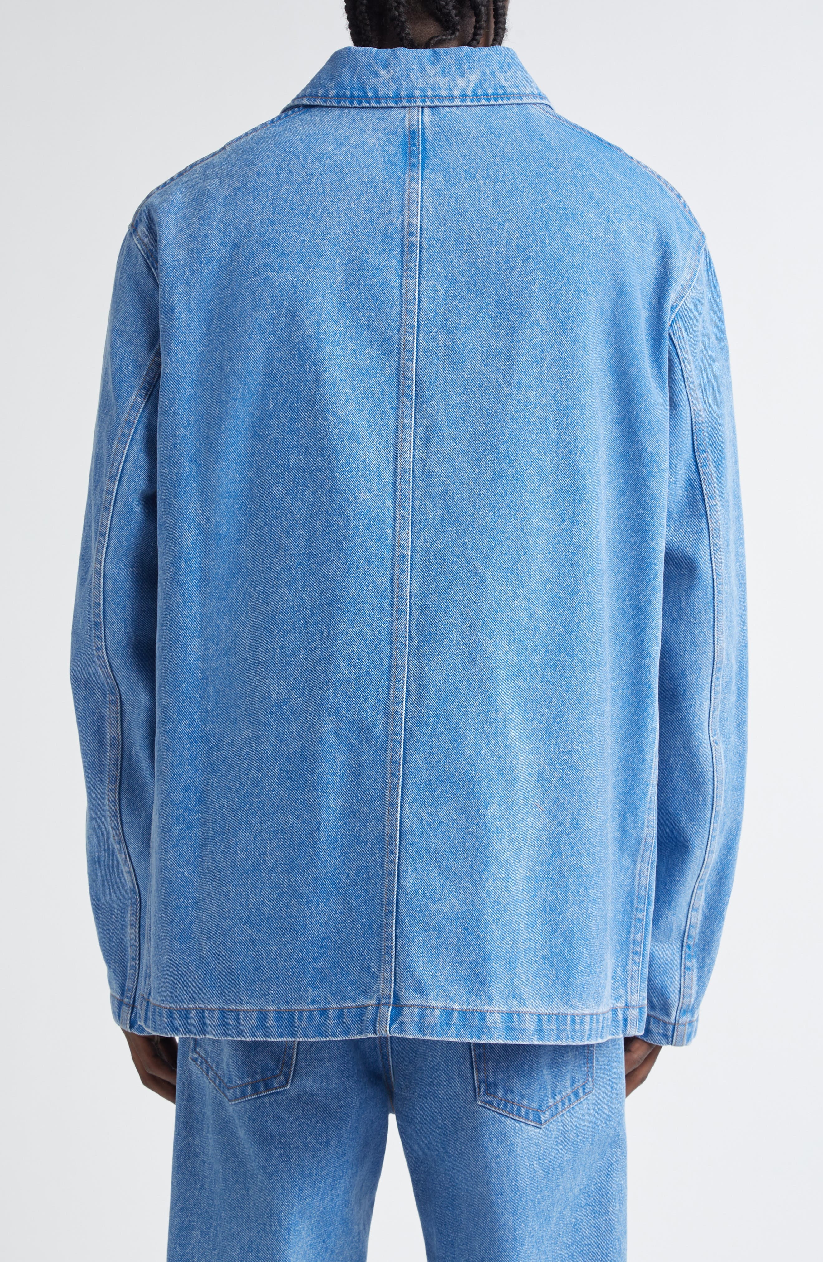 Marni Logo Embroidered Denim Chore Jacket in Cobalt at Nordstrom - 3