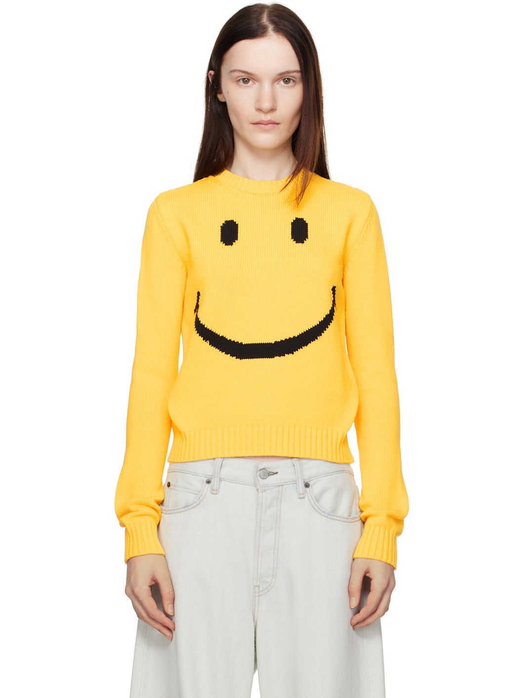 Yellow Cotton Blend Pullover Smiley Sweater - 1