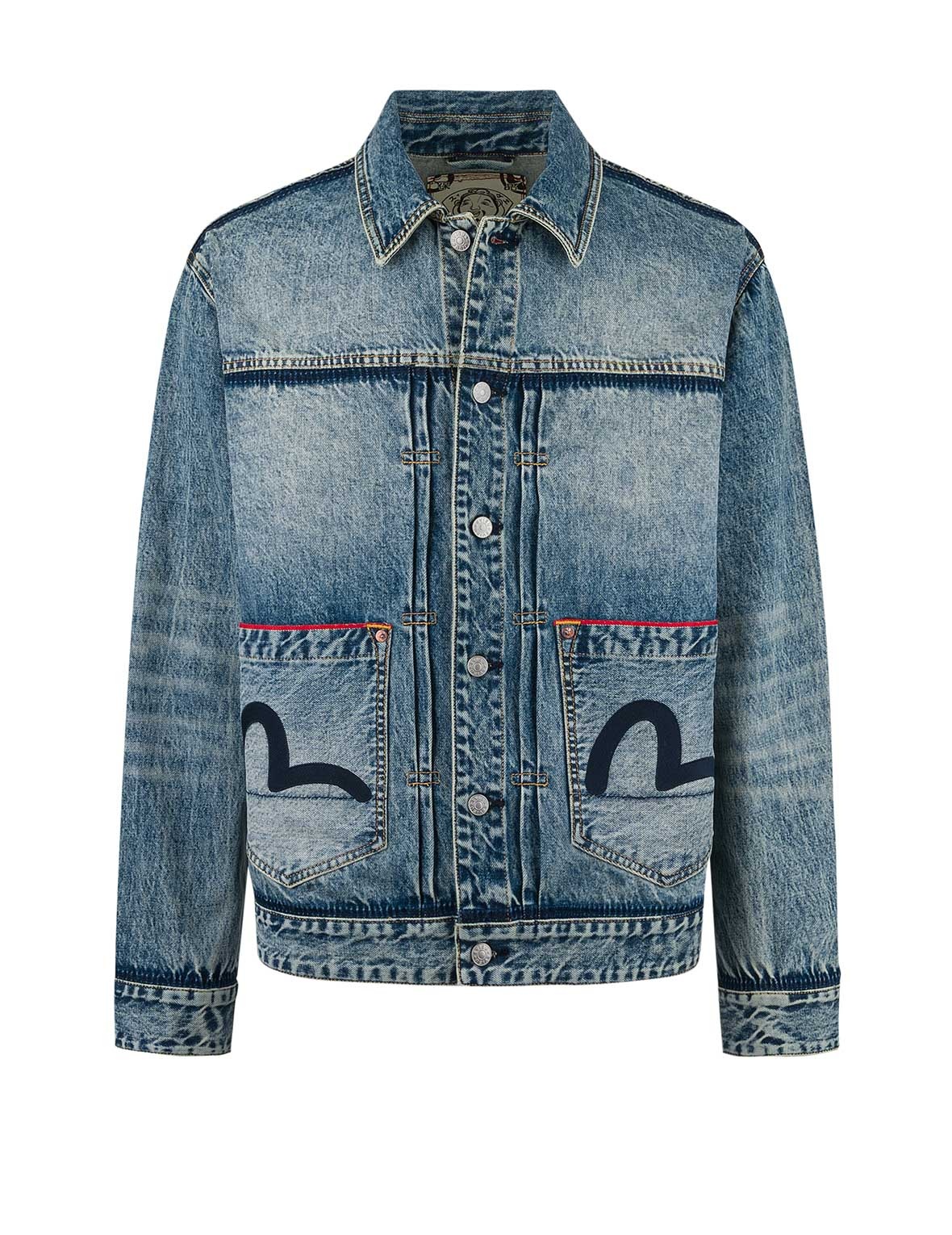 Washed Seagull Appliqué Embroidery Relax Fit Denim Jacket - 9