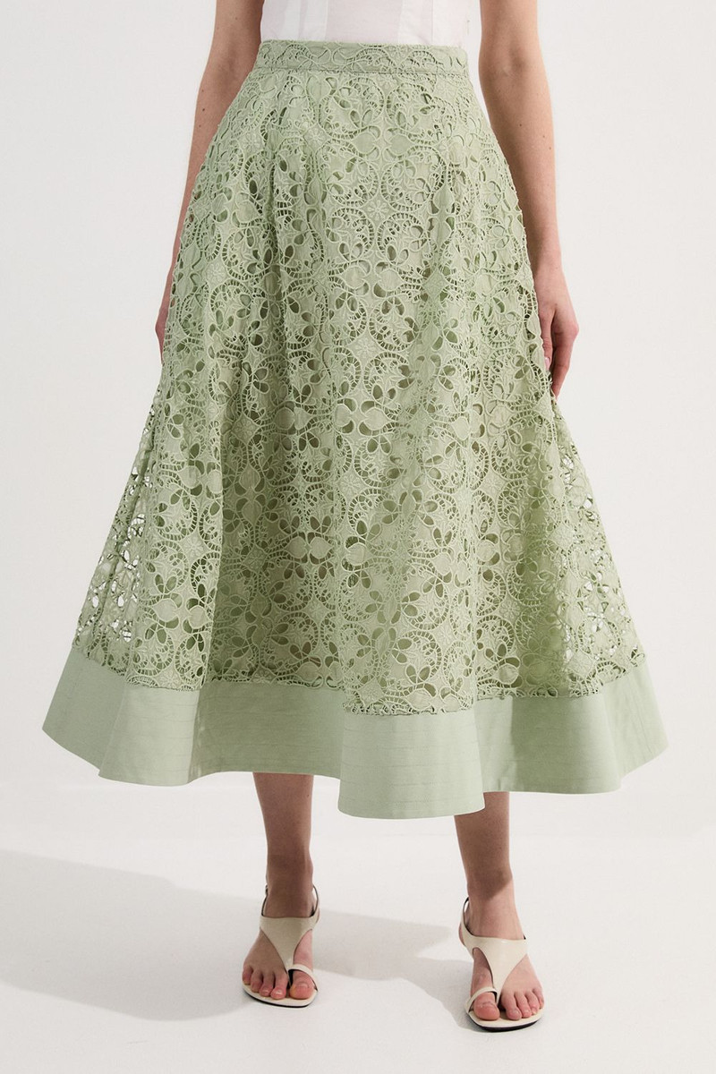 Cutwork Embroidery Woven Midi Prom Skirt 3