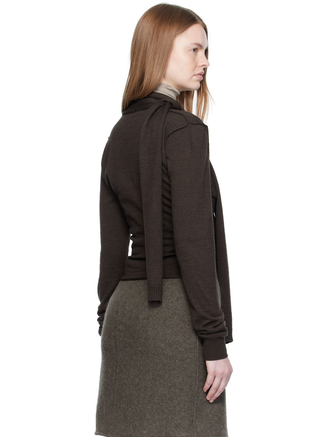 Brown Twisted Scarf Cardigan - 3