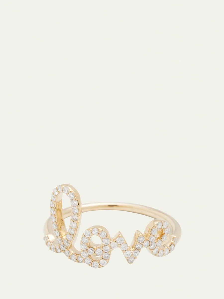 Large Love 14K Gold Ring with Diamonds - 1