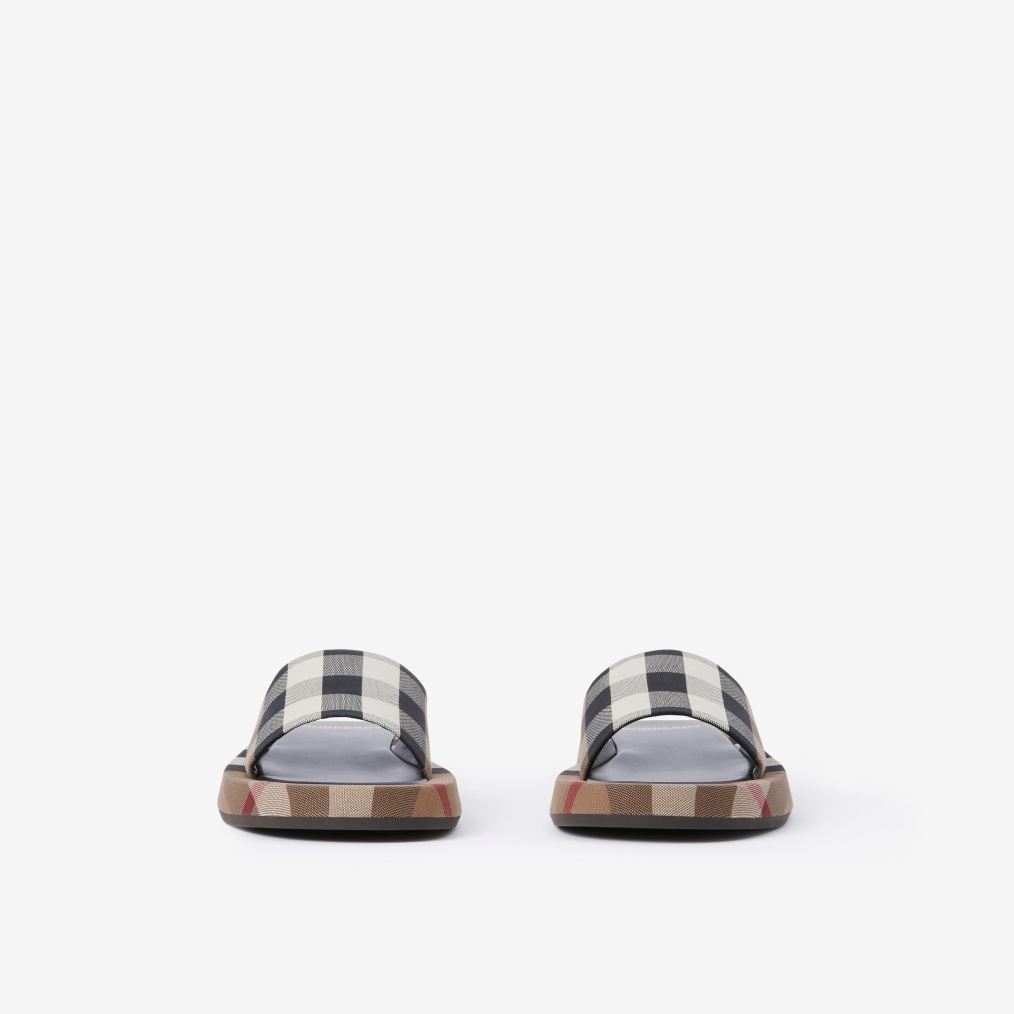 Exaggerated Check Cotton Platform Slides - 2