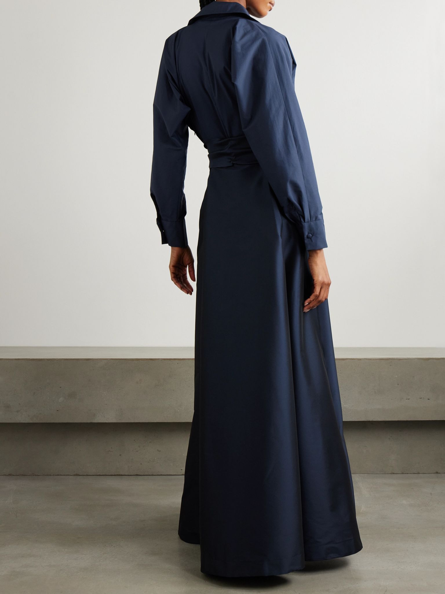 Beatrice belted taffeta maxi shirt dress Navy - 3