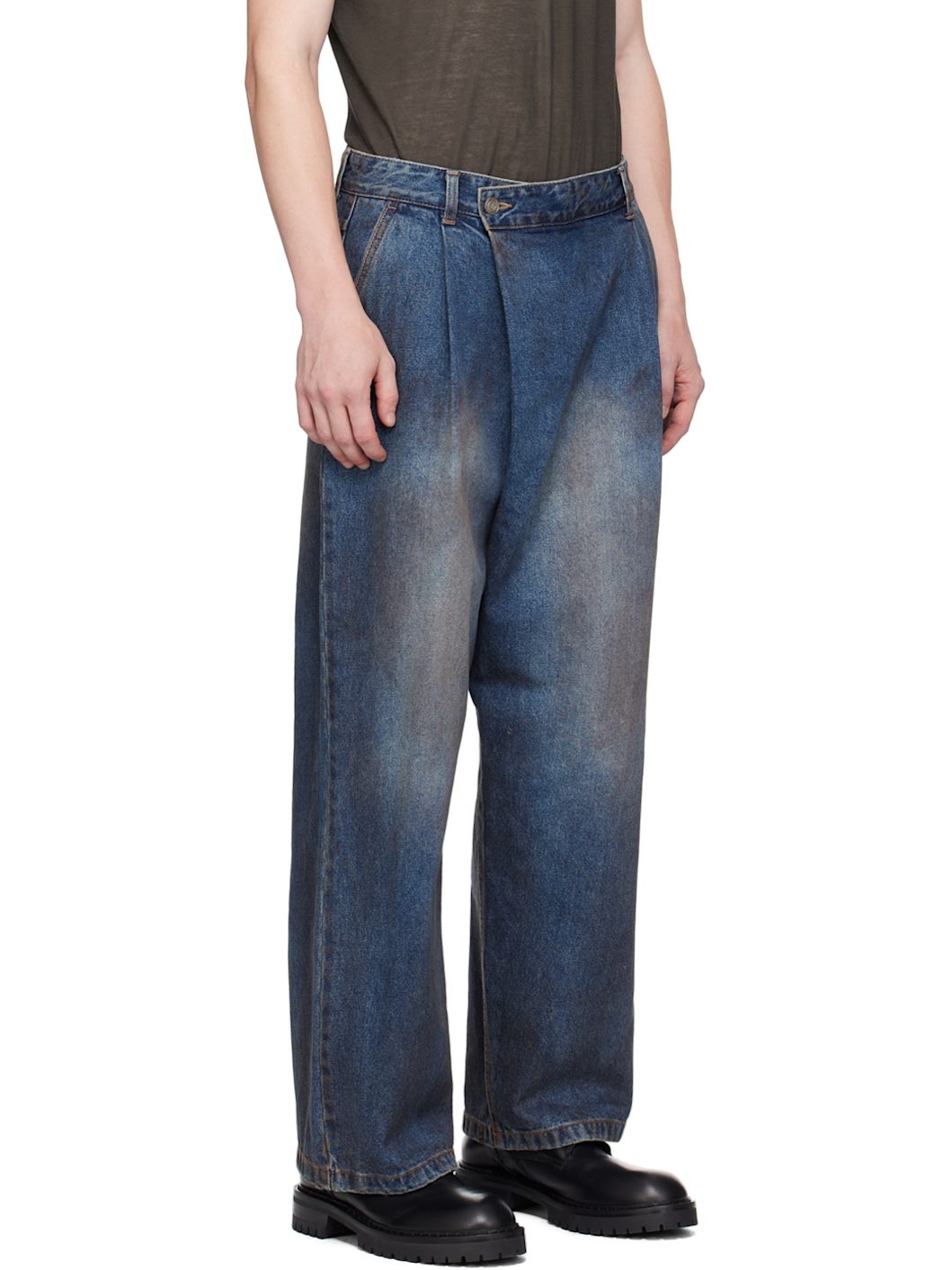 Indigo Oil-Washed Offset Jeans - 2