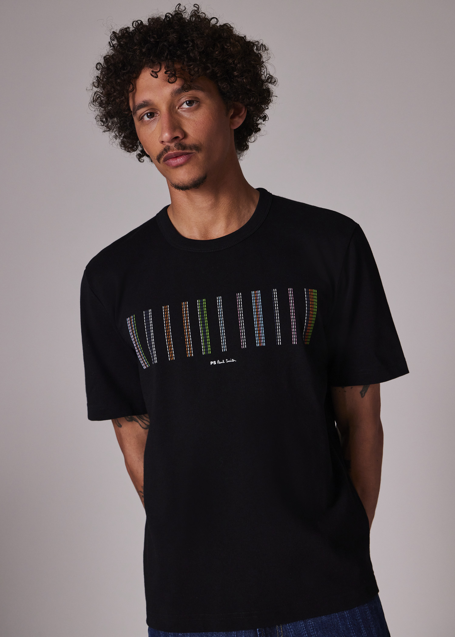 Black 'Stitch Stripe' Print T-Shirt - 4