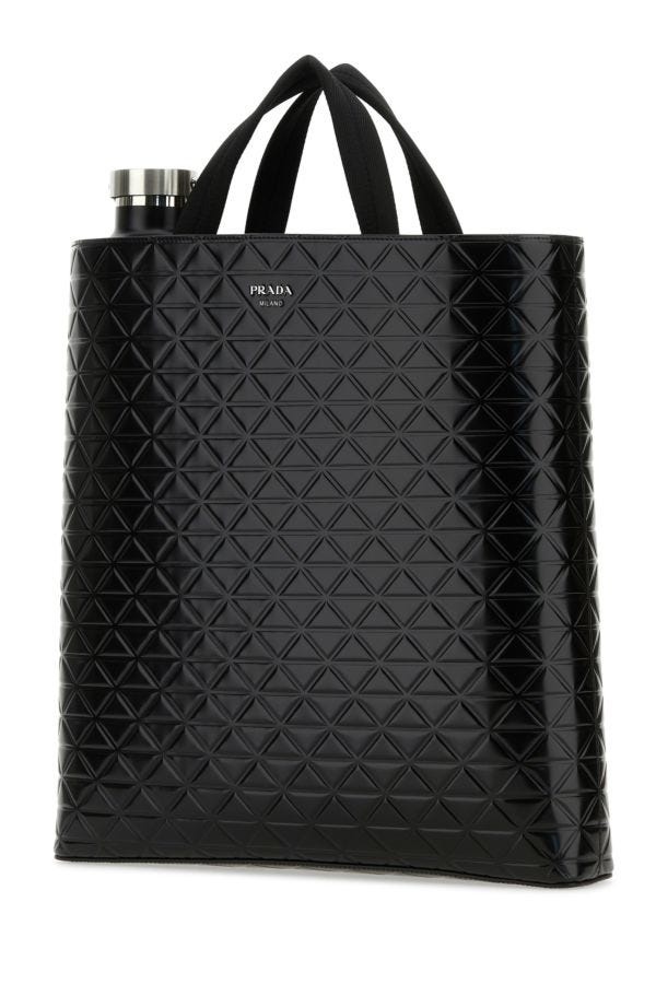 Prada Man Black Leather Shopping Bag - 2