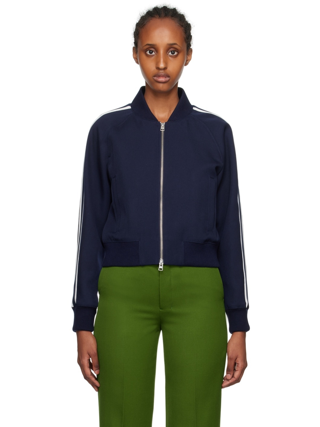 Navy Zip Bomber Jacket - 1