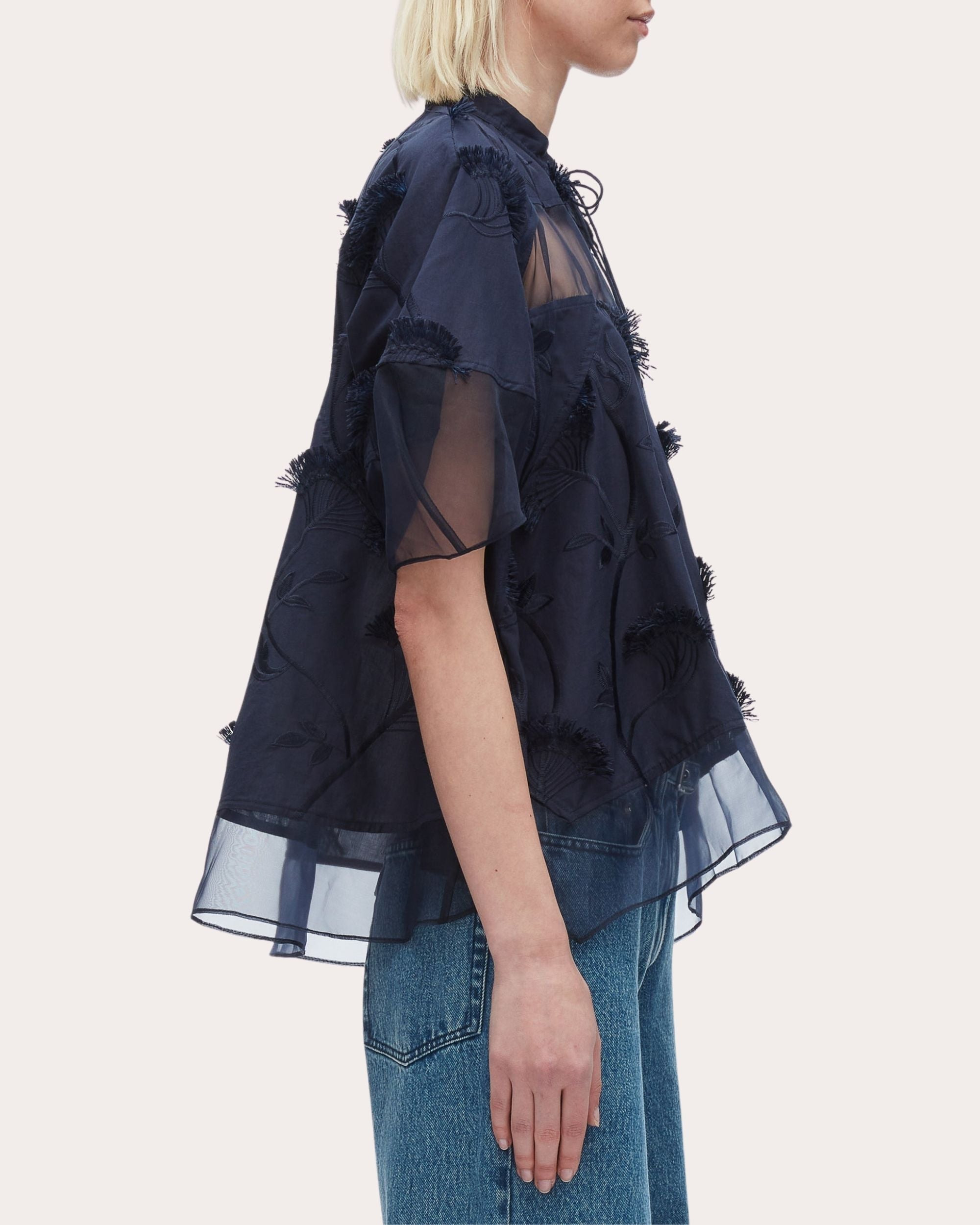 Paneled Embroidered Cotton Organza Top - 3