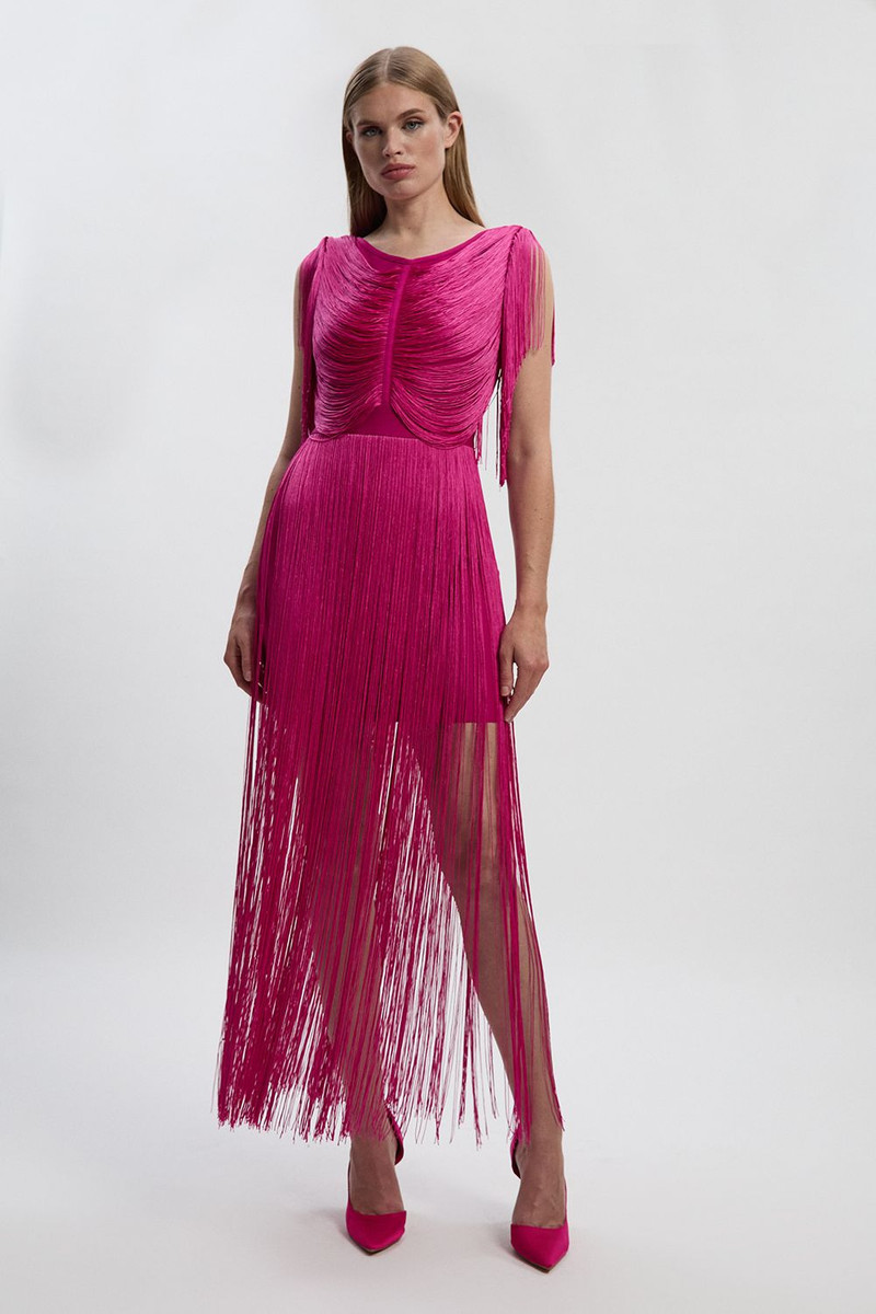 KAREN MILLEN Maxi Draped Fringe Knitted Mini Dress outlook