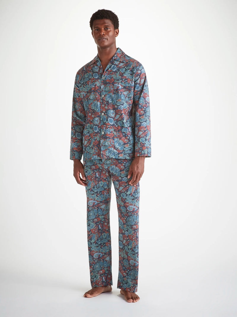 Men's Classic Fit Pajamas Cotton Batiste Multi Marble Print - 3
