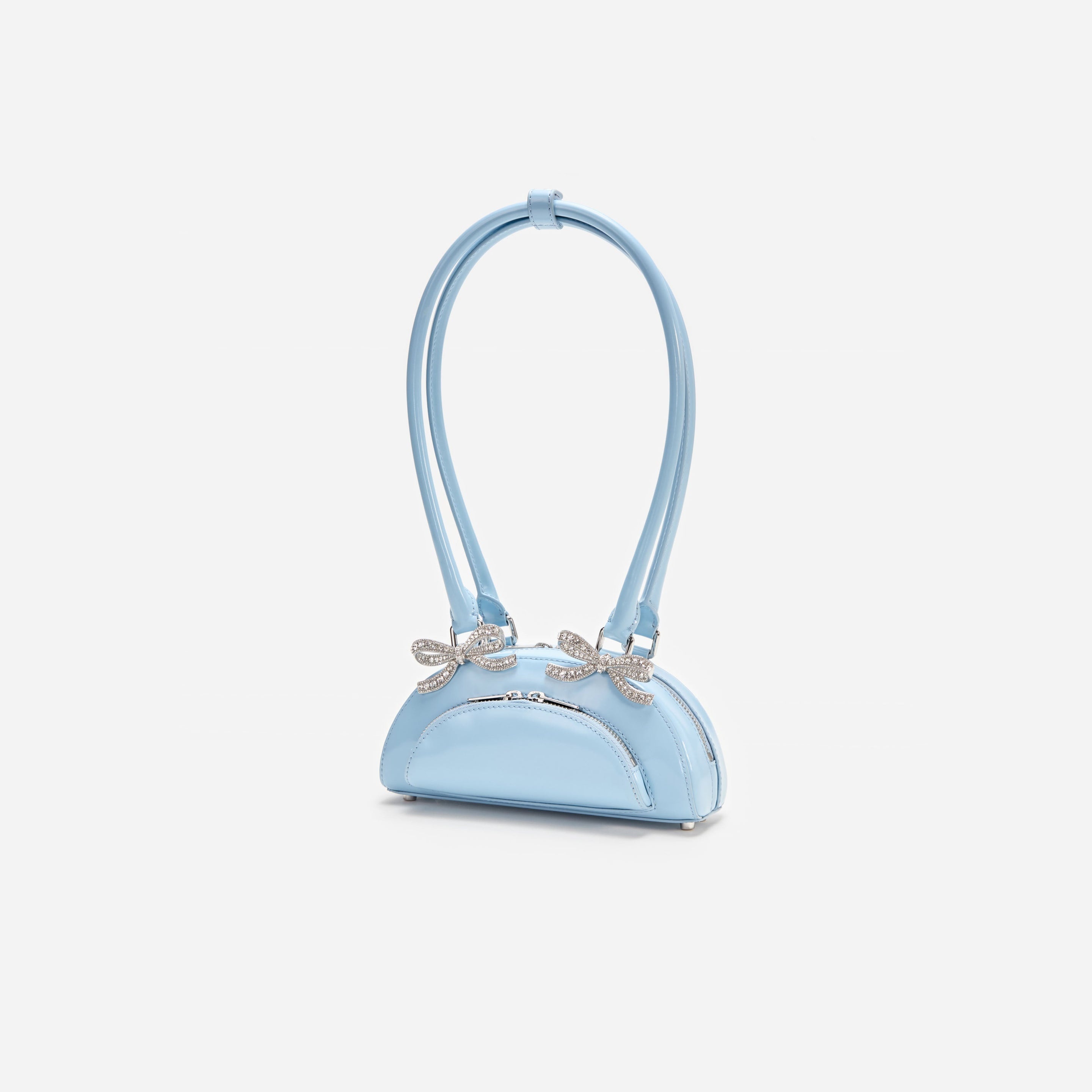 Blue Leather Curved Mini Shoulder Bag - 2