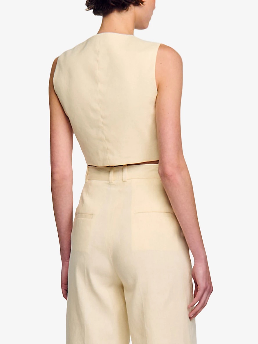 Corset-style cropped stretch linen-blend waistcoat - 4